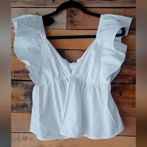 White Ruffle Sleeve Women's Top